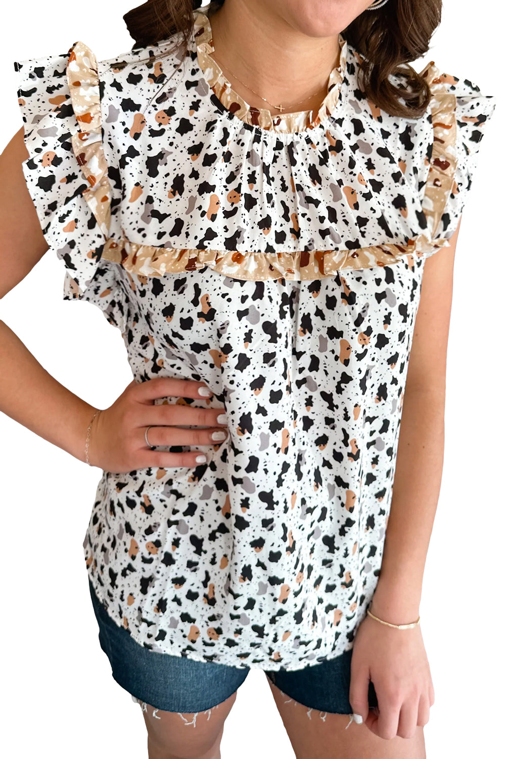 BLUSA BLOSA DE LEOPARD DE LEOPARDO BLANCO