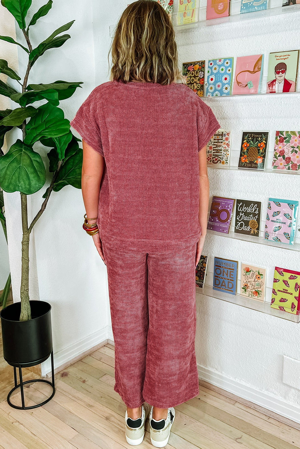 Pink Mineral Wash Corduroy Short Sleeve and Short Pant Set