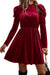 Dahlia red velvet trapeze dress with ruffled collar and Gigot sleeves