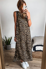 Robe longue noire sans manches léopard *