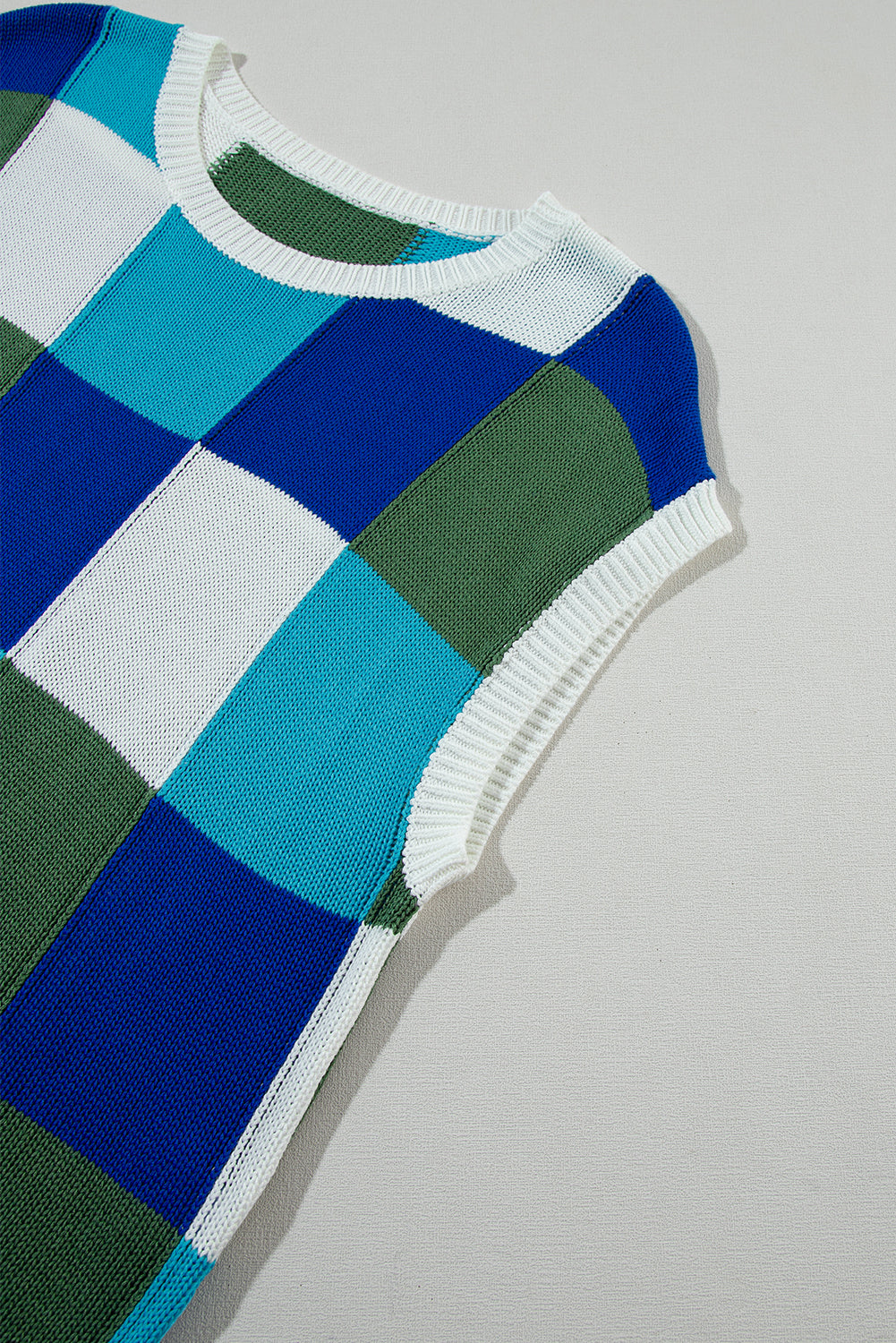 Dark Blue Color Block Cap Sleeve Sweater Tops