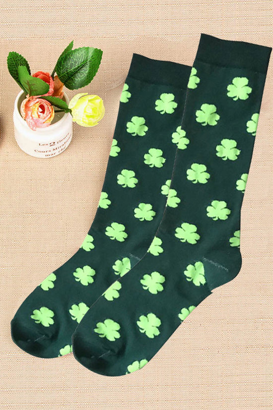 Chaussettes tube vert foncé à imprimé trèfle de St Patricks