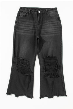 Shortless flared jeans high black waist aged effect