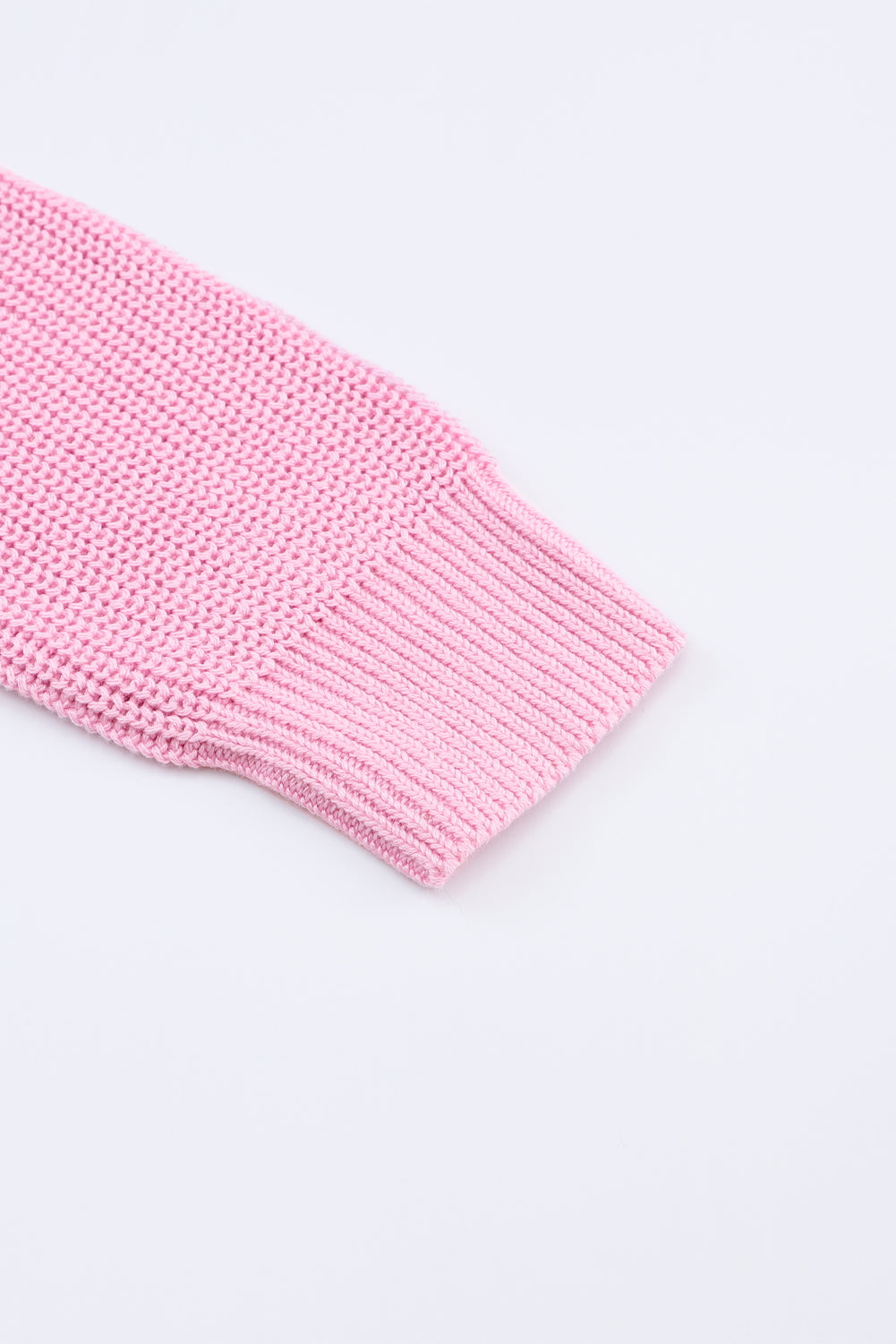 Pink Ribbed Knit V Neck Sweater