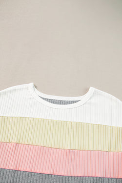 T-shirt gris côtelé en patchwork color block *