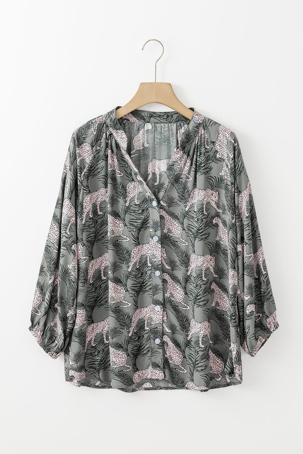 Mist Green Wild Cheetah Imprime-mi-manche Shirt