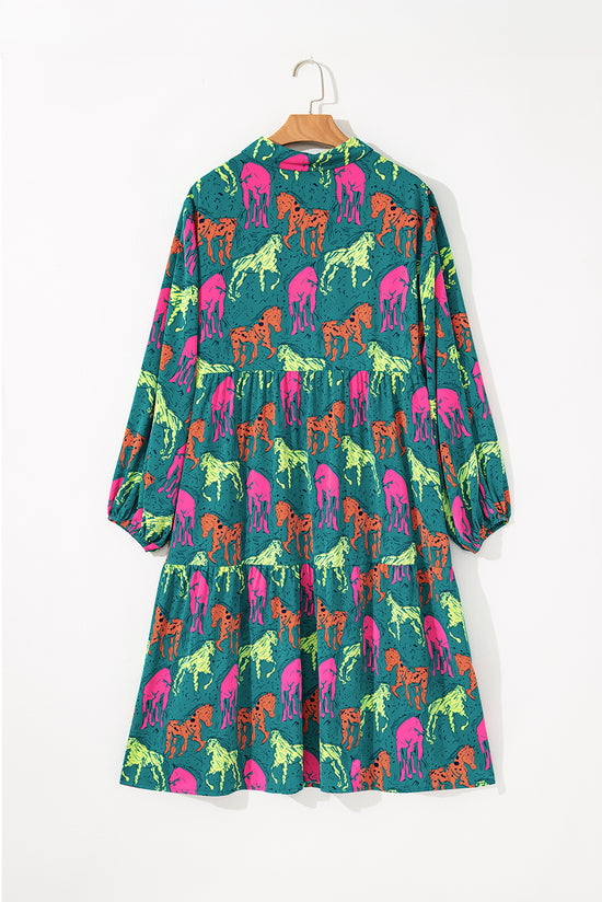 Large horses printed midi dress *