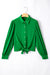 Sleeve buttoned shirt fluid balloon, dark green solid green tied on the front