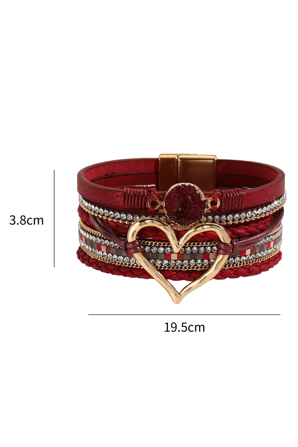 Bracelet superposé en forme de cœur en strass rouge ardent pour la Saint-Valentin