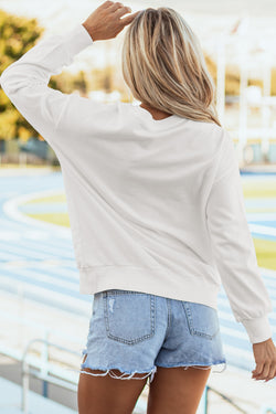 Tinsel Game Day White Drop Shoulder Graphic Sweatshirt