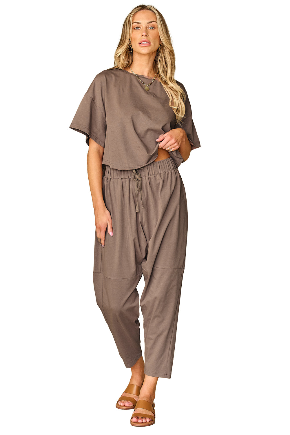 Simplemente Taupe Conjunto de pantalones de ajuste y pantalones de ajuste en cuadros bajos