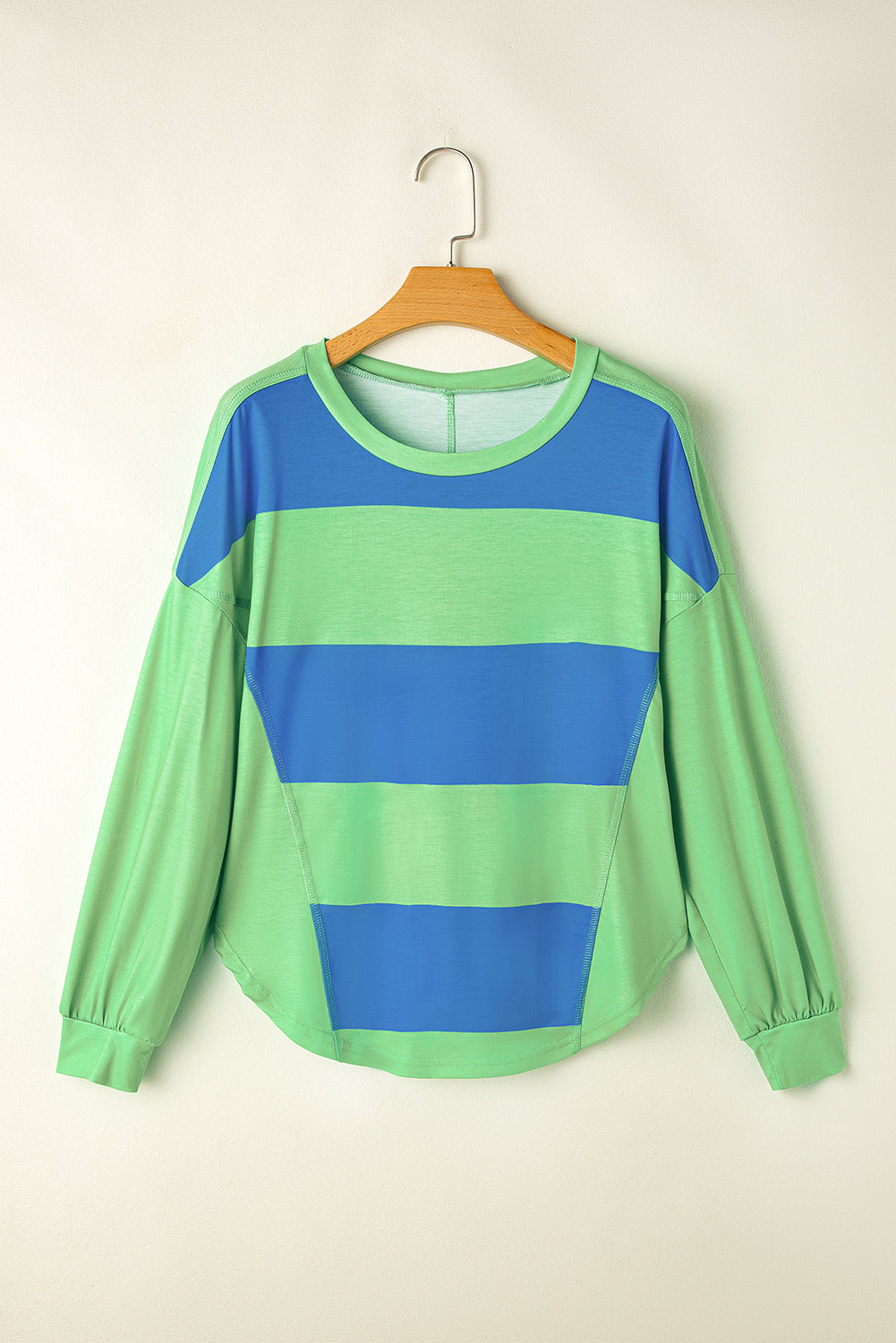 Blau Colorblock Striped Drop Schulter lose Oberseite