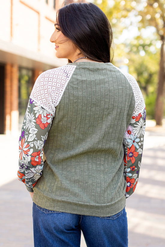 Blouse côtelée à manches longues et patchwork floral Laurel Green