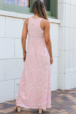 Vestido de manga de bolsillo largo y estampado de leopardo rosa