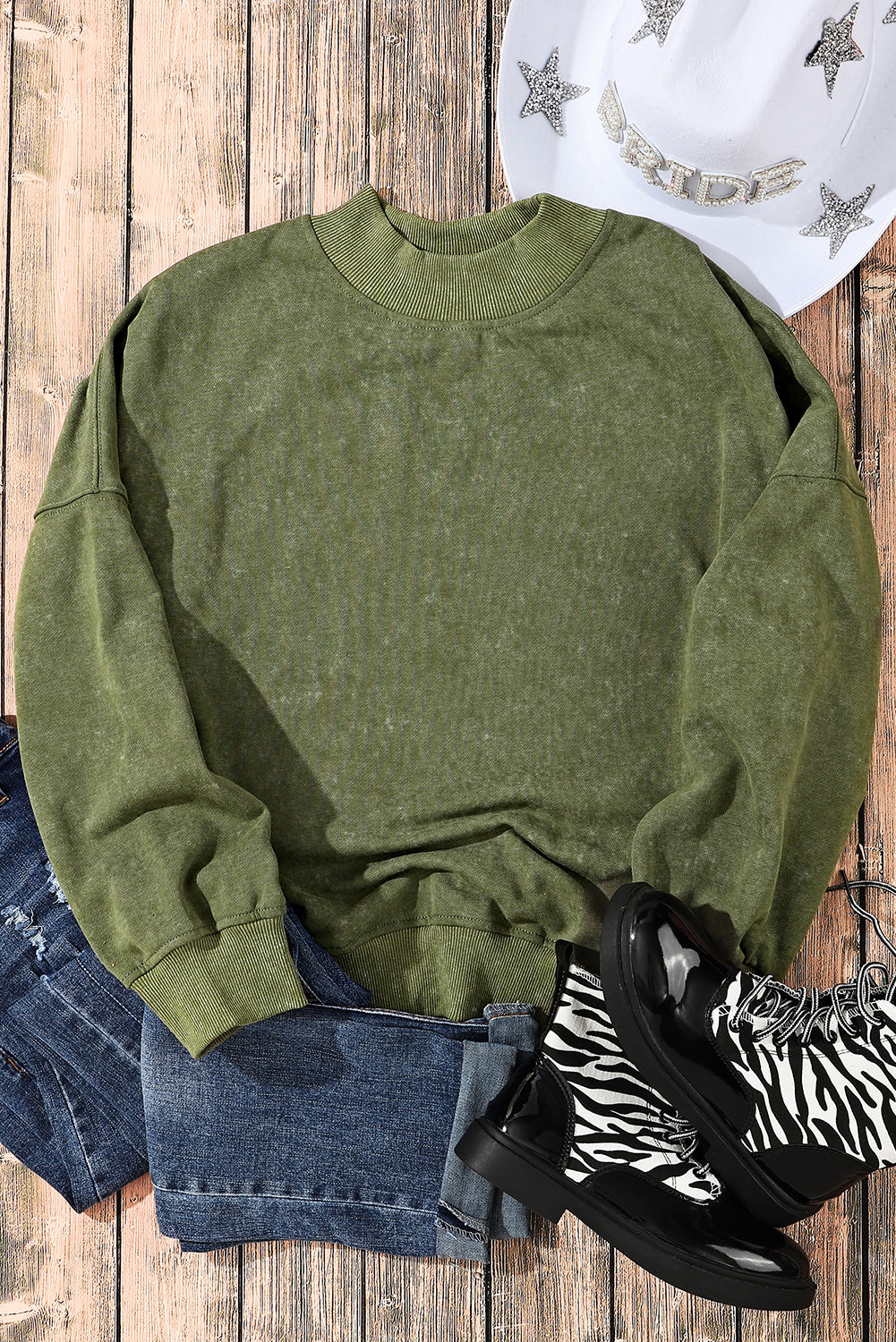 Green Drop Shoulder Crew Neck Pullover Sweatshirt