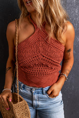 Débardeur dos nu en tricot d'argile rouge à col licou-A WOMAN WE LOVE