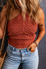 Débardeur dos nu en tricot d'argile rouge à col licou-A WOMAN WE LOVE