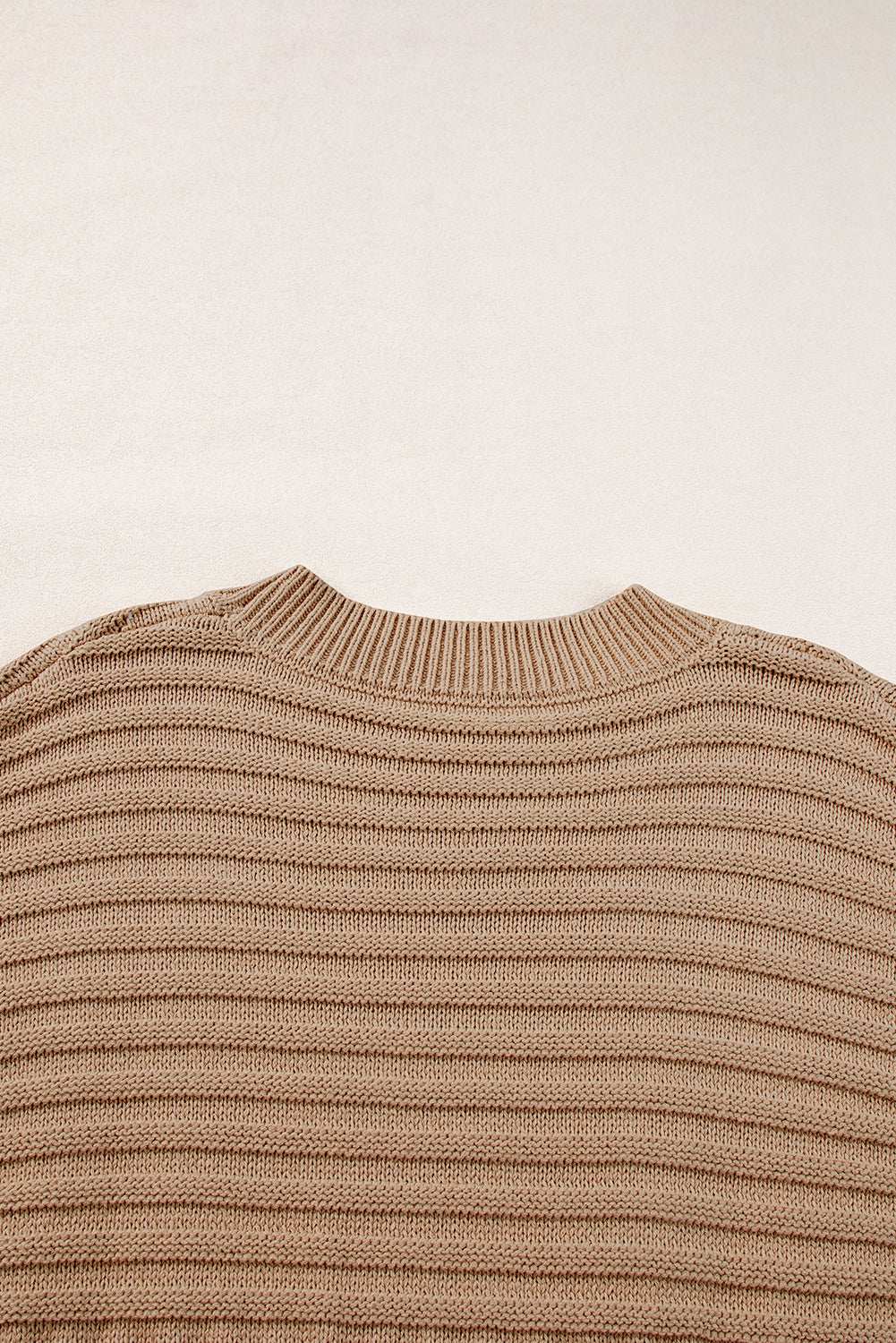 Light French Beige Rib Knitted Wide Sleeve Sweater T Shirt