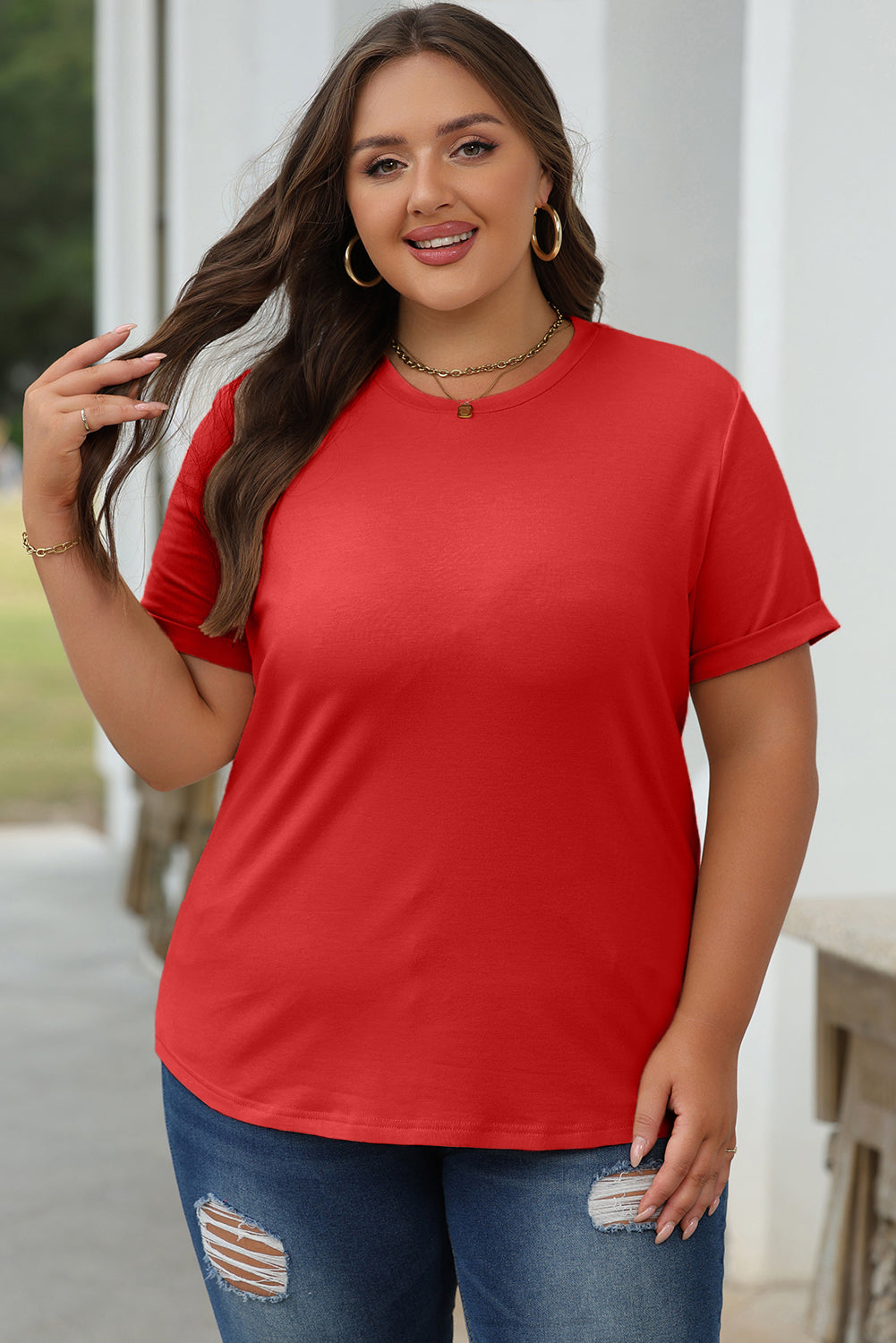 Camiseta roja de color rojo sin redondo