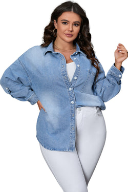 Sky Blue Large Chest Pocket Buttoned Denim Jacket