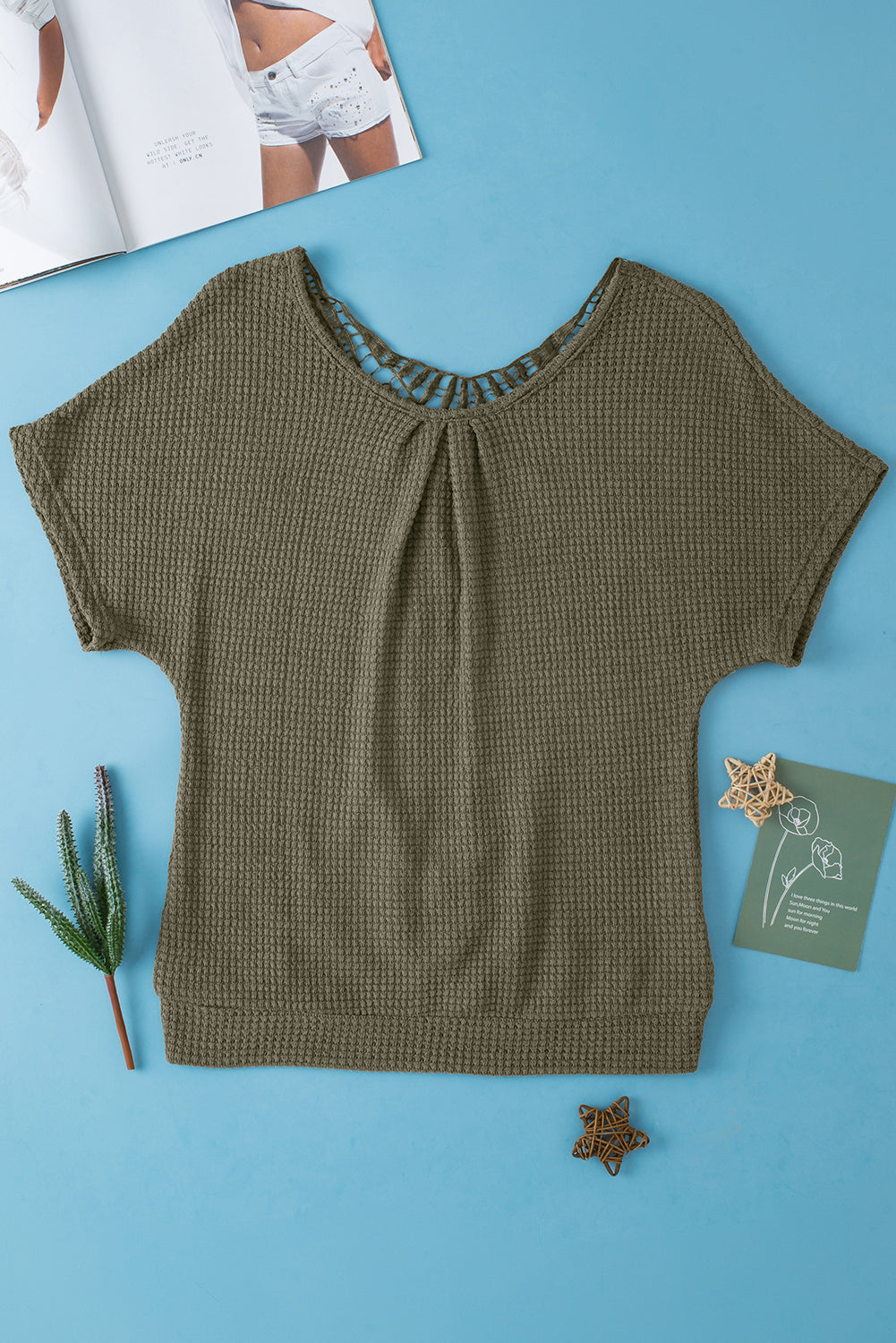 Camiseta texturizada de Moss Green Guipure Lace Patch Textured