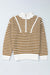 Khaki striped sweater with zipped collar and dropped shoulders