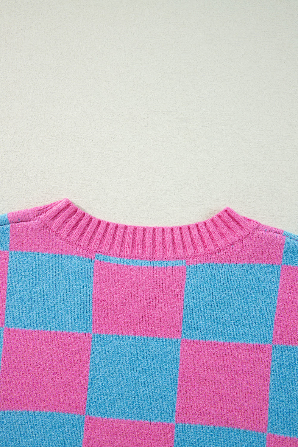 Sachet Pink Colorblock Plaid Pattern Ribbed Trim Sweater Tank Top