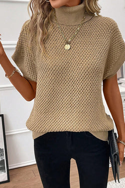 Textured with turtleneck and short pale khaki sleeves