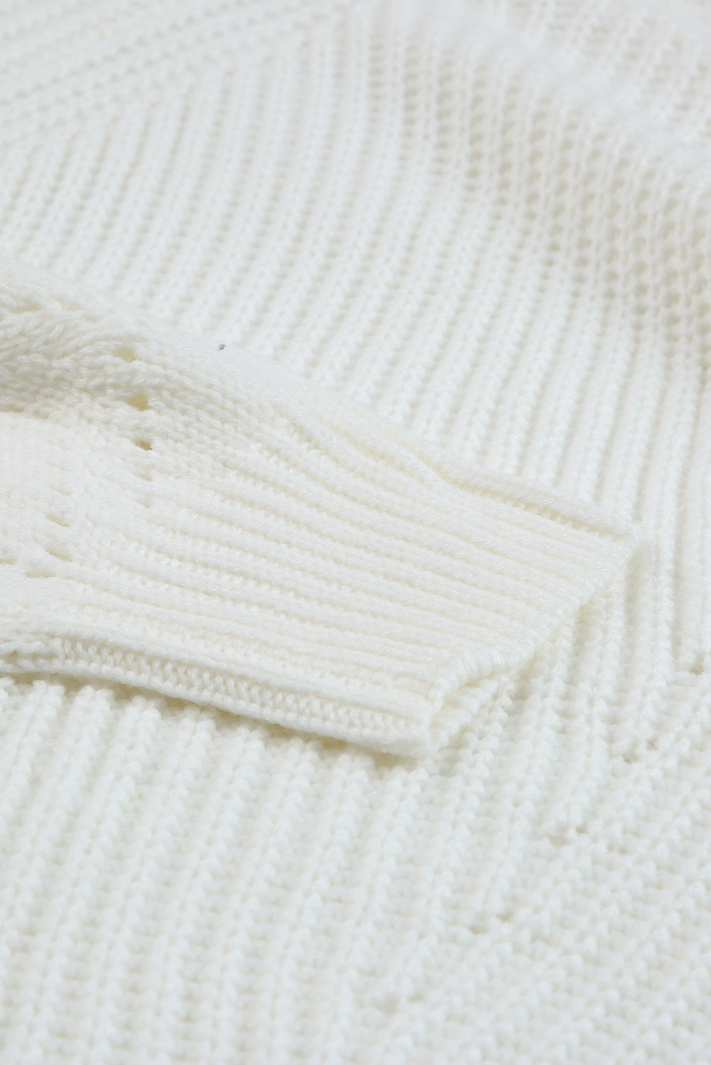 White Hollow-out Puffy Sleeve Knit Sweater
