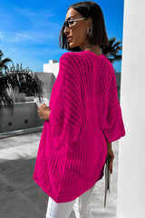 Cardigan en tricot à manches bracelet ajouré rose-A WOMAN WE LOVE