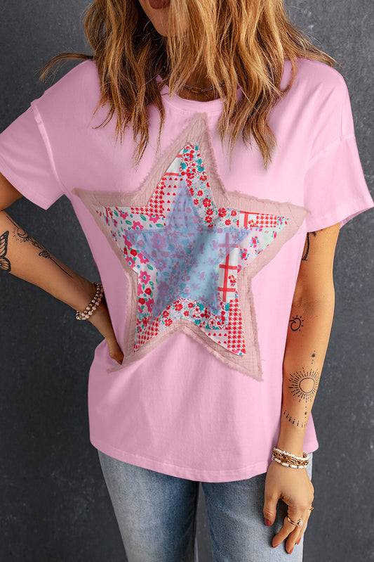 T-shirt sciolta di patchwork rosa