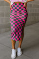 Long-waxing mid-length skirt with side slit and pink tiles print