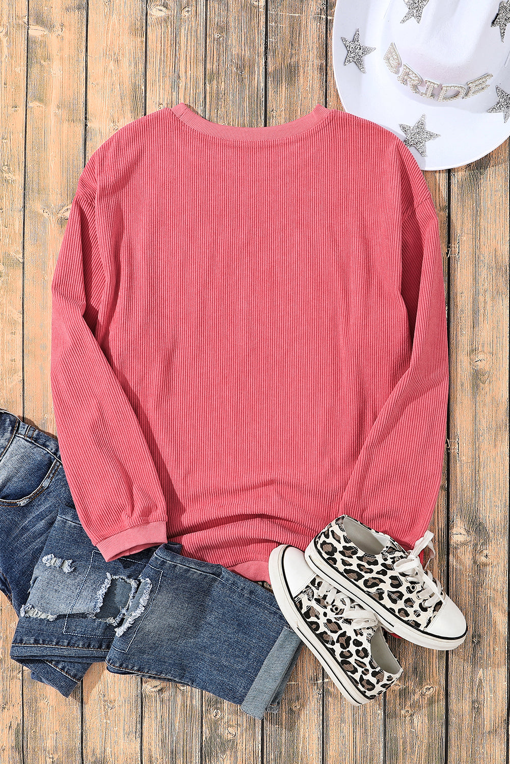 Sweat oversize en velours côtelé rose fraise