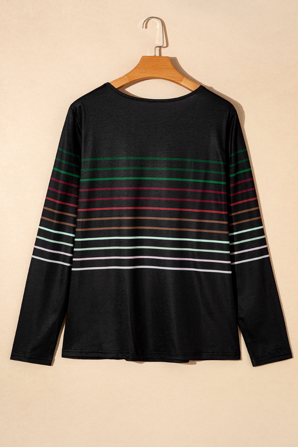 Top de manga larga con cuello redondo a rayas multicolor negro