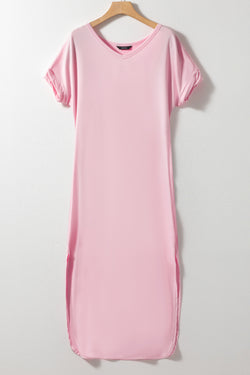 Robe t-shirt longue rose *