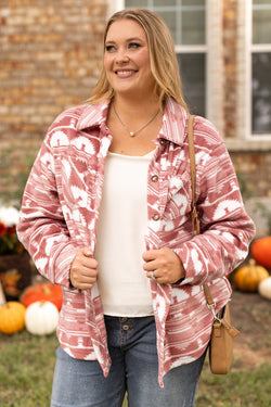 Rose - Long jacket with Aztec print and large chest pocket