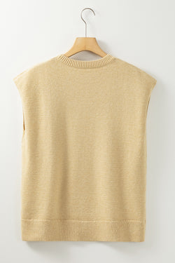 Short sleeve sweater with ribbed border in a plaster parchment