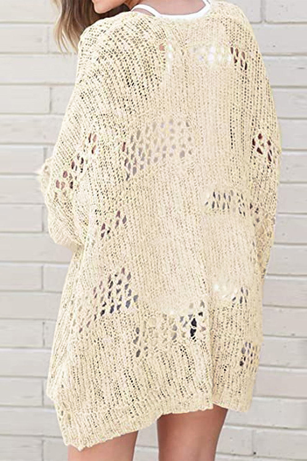 Cardigan décontracté à manches dolman en tricot creux abricot-A WOMAN WE LOVE