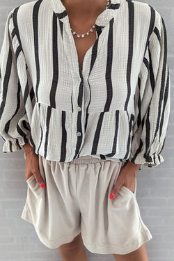 Bully -shaped flip -flined buttoned shirt with black stripes