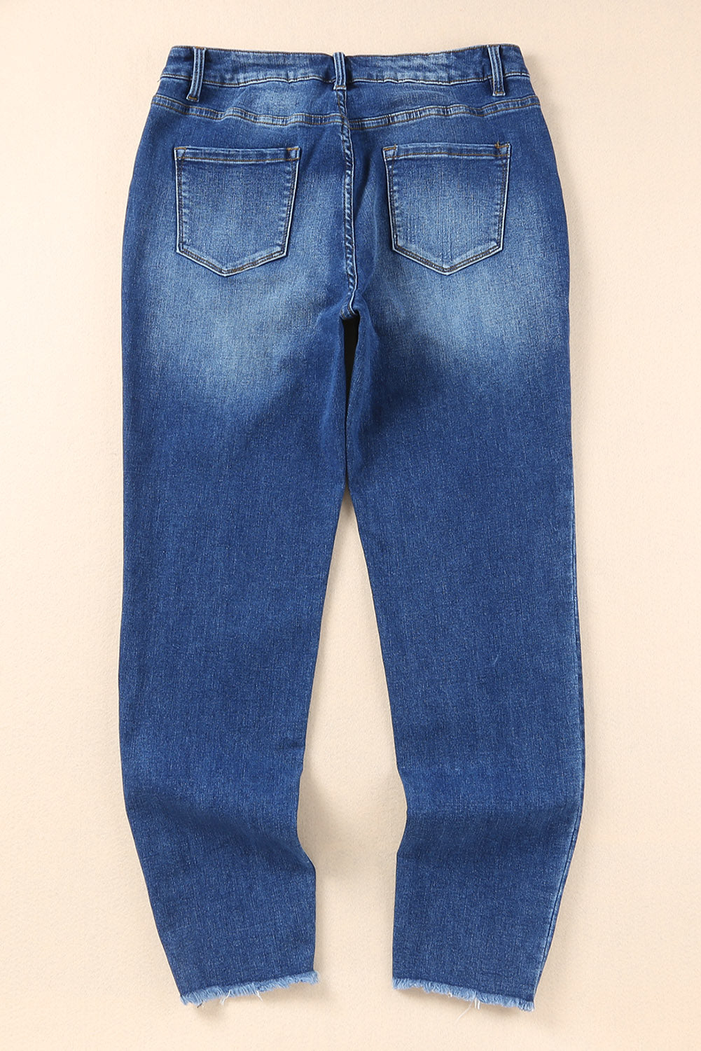 Blau rohe Saum-Knöchel-Länge-Röhrenjeans