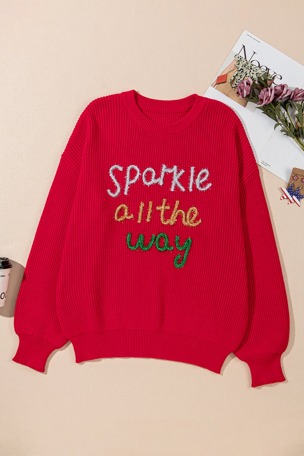 Pull Racing Red Sparkle All The Way Tinsel à col rond grande taille