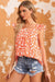 Orange floral print square neck ruffle tank top