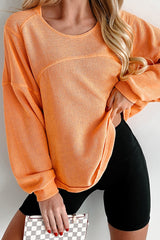 Grapefruit Orange Solid Color Textured Long Sleeve Top