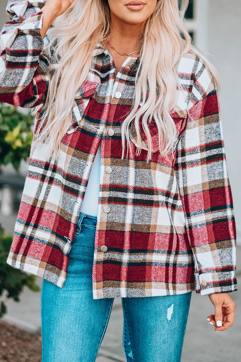 Fiery Red Geometric Plaid Primp Pocket