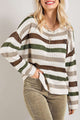 Striped crochet openwork knit sweater