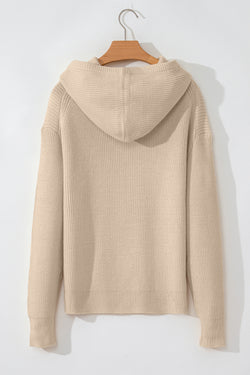 Pull beige à capuche avec cordon de serrage et épaules tombantes de couleur unie