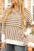 Brown Striped Button Down Hoodie with Dropped Sleeves, Plus Size