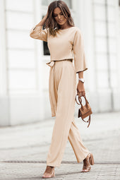 Apricot wide leg jumpsuit with bracelet sleeves