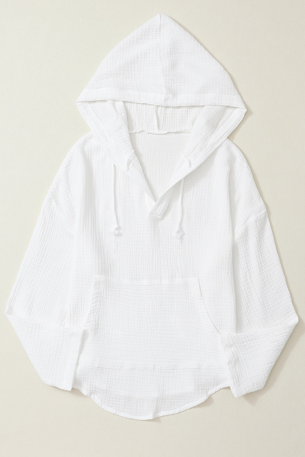 Blouse à capuche légère froissée blanche avec poches