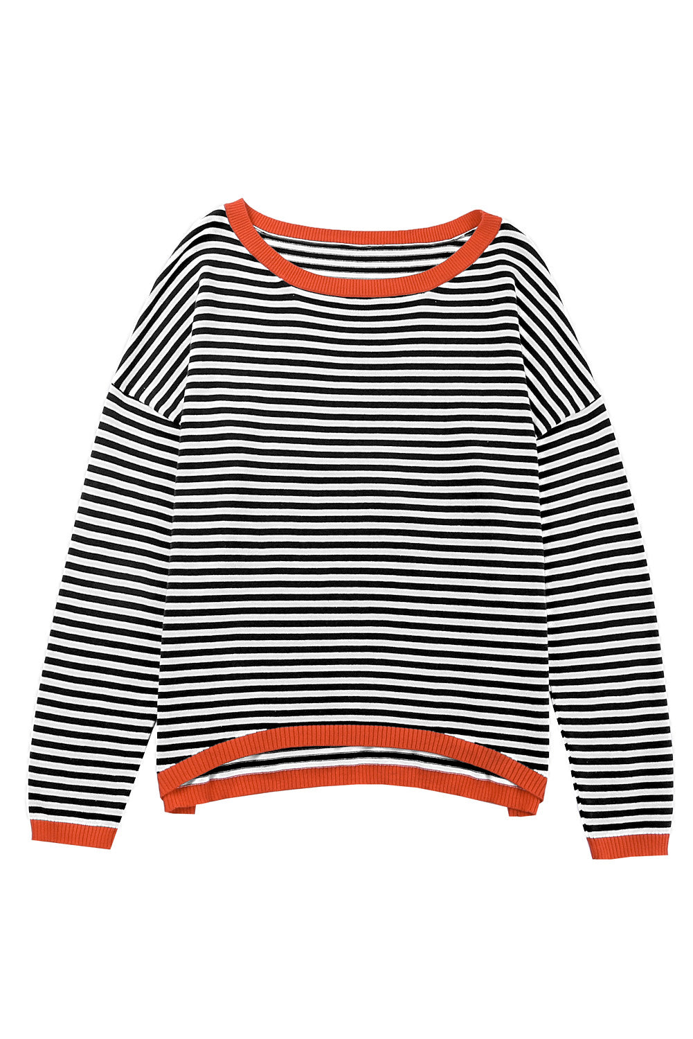 Black Contrast Trimmed Striped Drop Shoulder Sweater